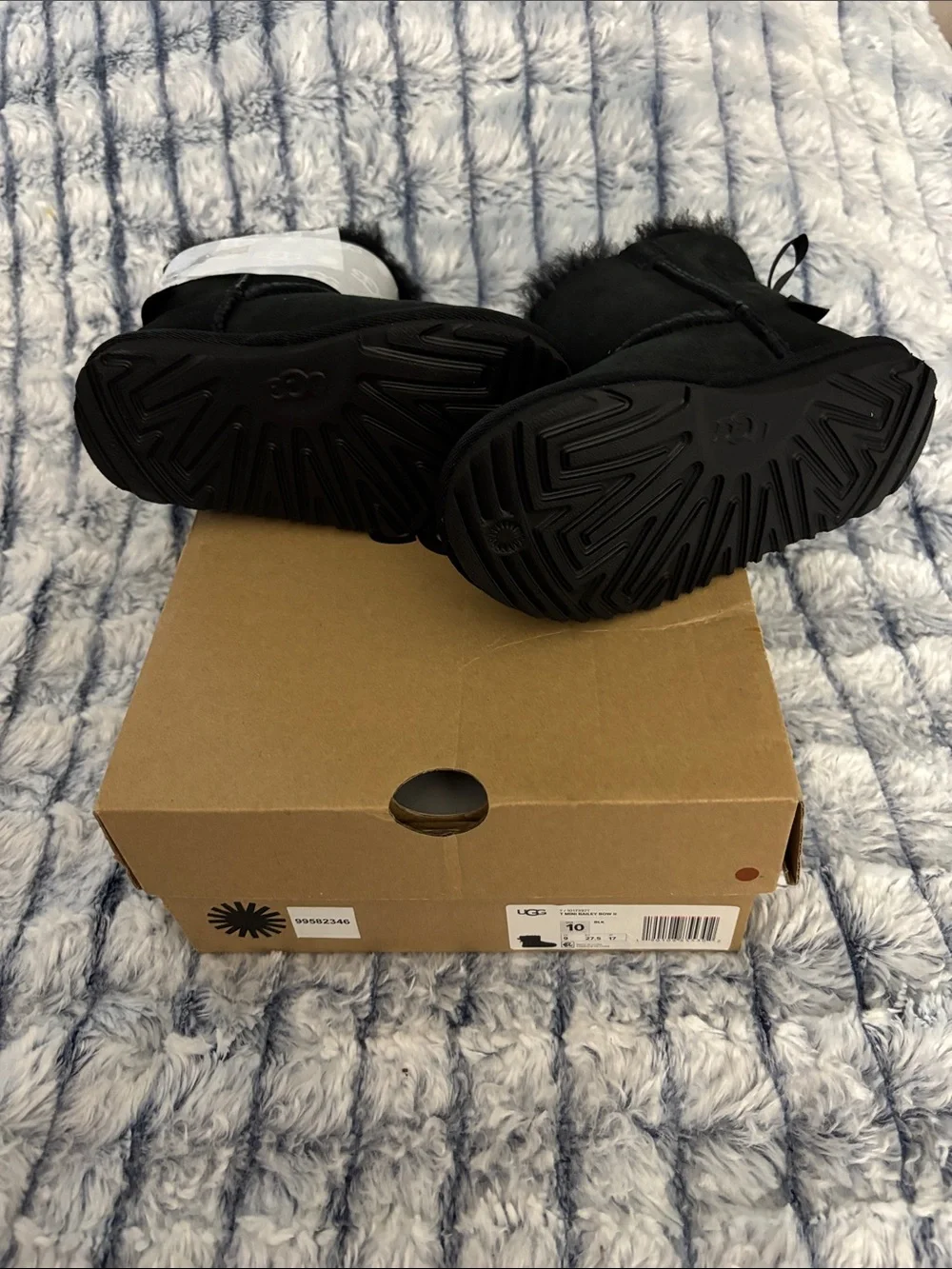 UGG Kids Black Mini Bow Boot with Fur Trim